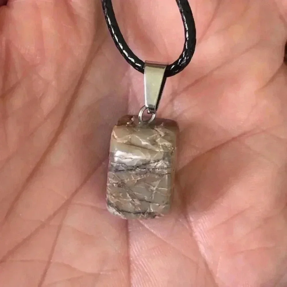 Ocean Jasper Organic Cube Freeform Natural Braided Stainless Steel Necklace NWT